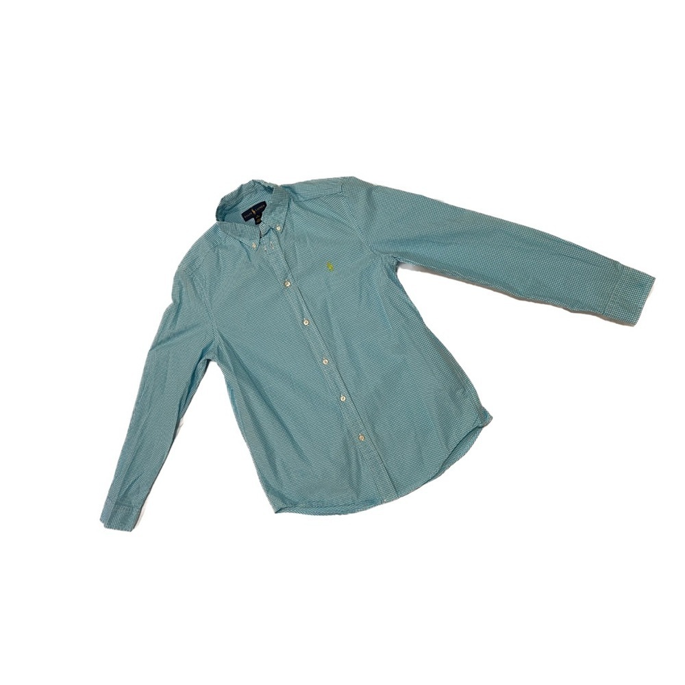 ralph lauren boys blue button up down long sleeve casual turquoise polo formal